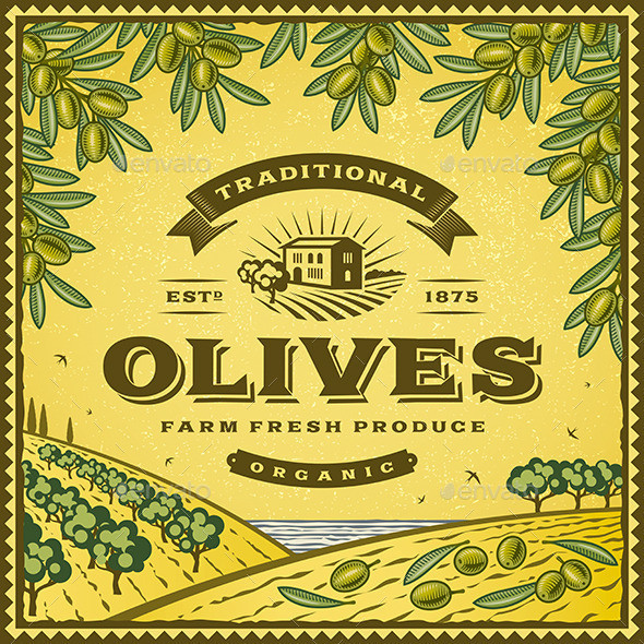 P vintage olives label
