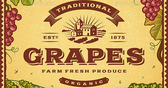 Box p vintage grapes label