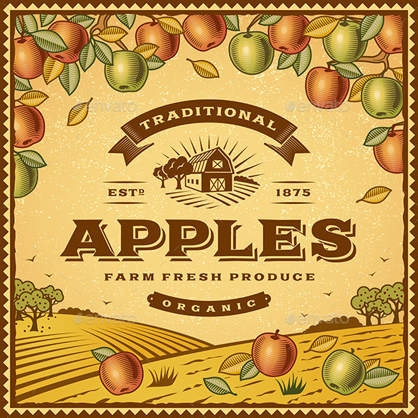 P vintage apples label