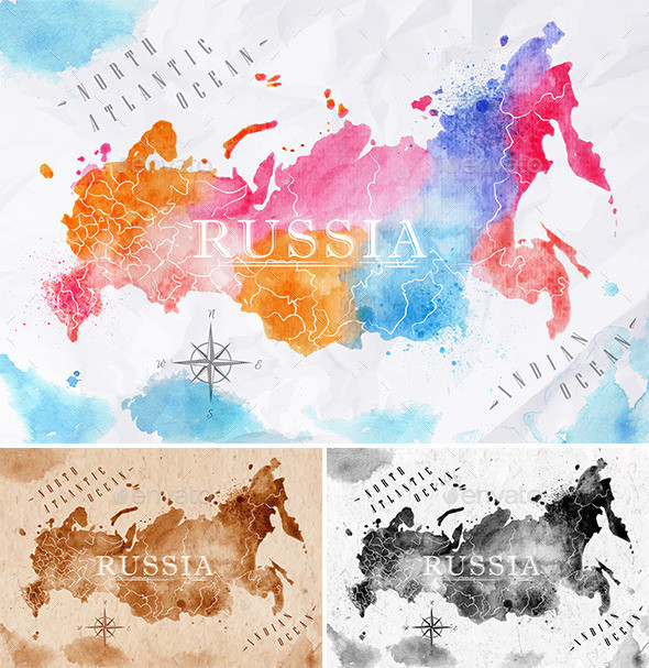Watercolor map russia 590