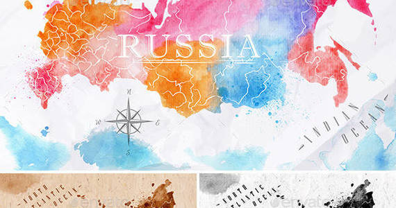 Box watercolor map russia 590