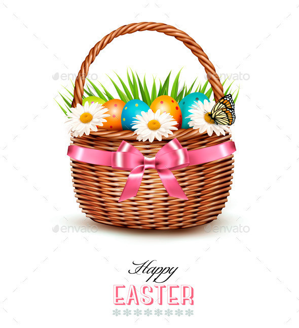 01 holiday easter background with easter basket with pink bow t