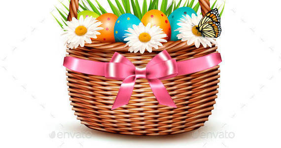 Box 01 holiday easter background with easter basket with pink bow t