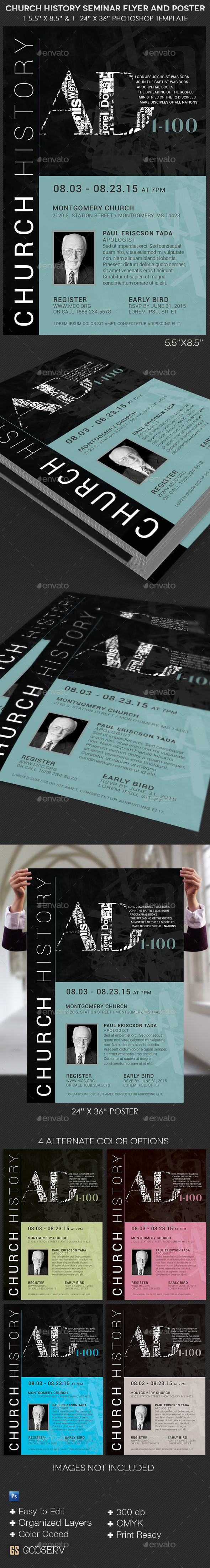 Church history seminar flyer template preview