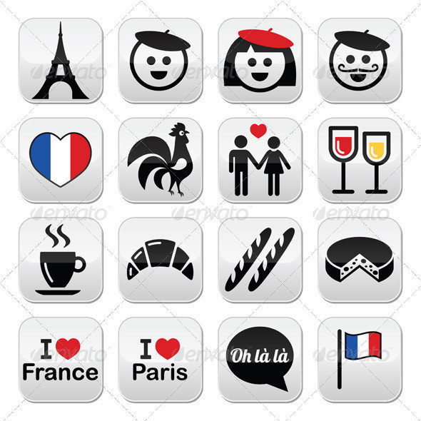 France travel buttons set prev