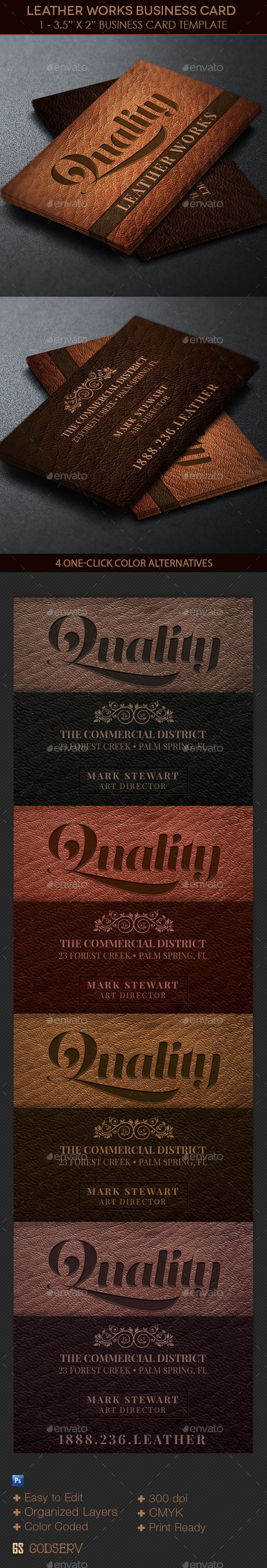 Leather works business card template preview
