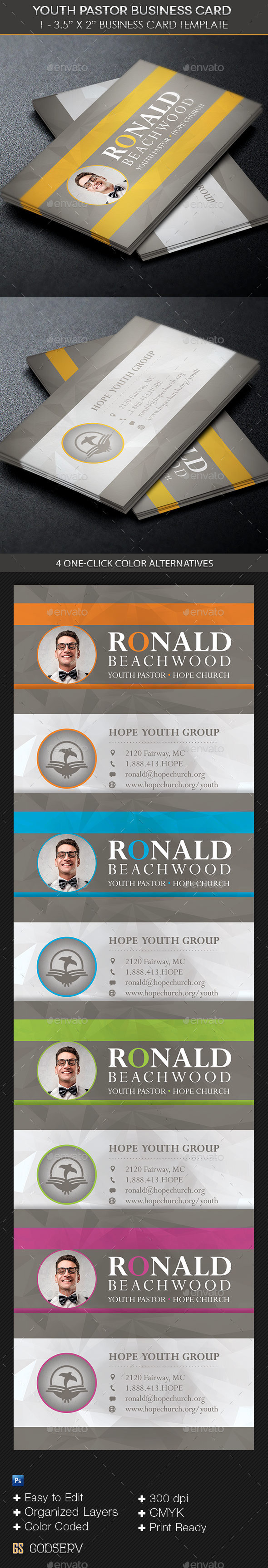Youth pastor business card template preview