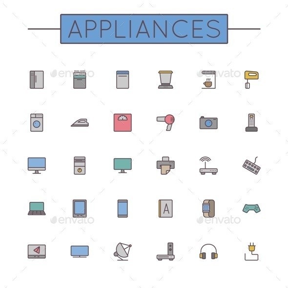 Vector 20colored 20appliances 20line 20icons