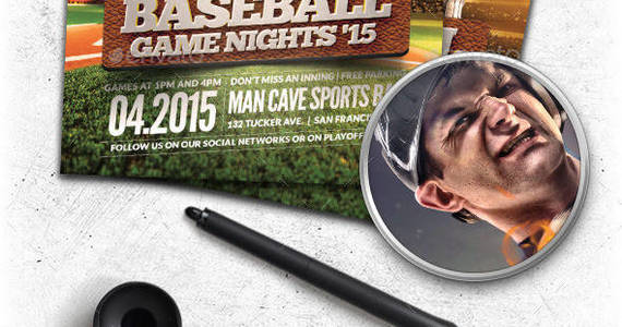 Box preview baseball game nights flyer template