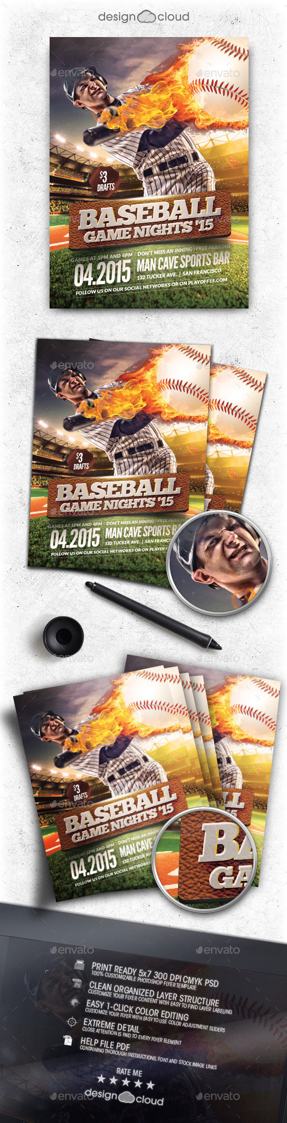 Preview baseball game nights flyer template