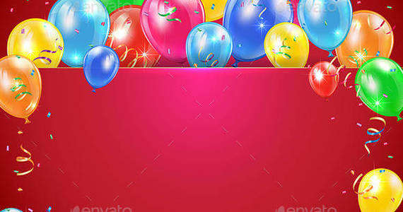 Box balloons 20and 20streamer 20on 20red 20background1