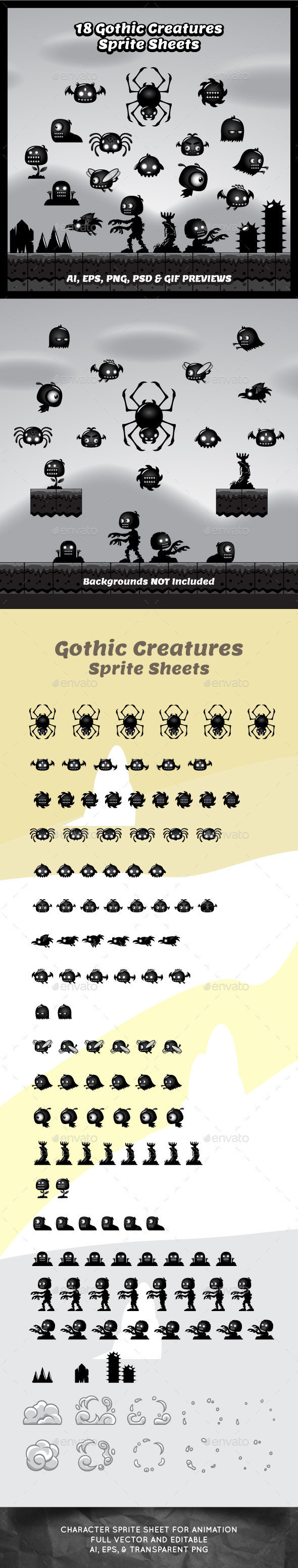 Gothic creatures limbo badlands creepy game character sprite sheet sidescroller game asset flying flappy animation gui mobile games gameart game art 590