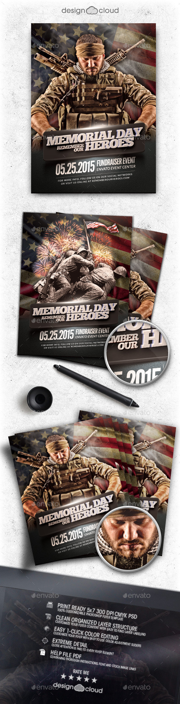Preview memorial day remember event flyer template