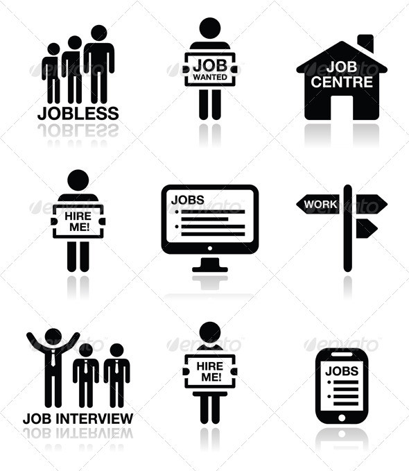 Unemployment job searches icons set prev