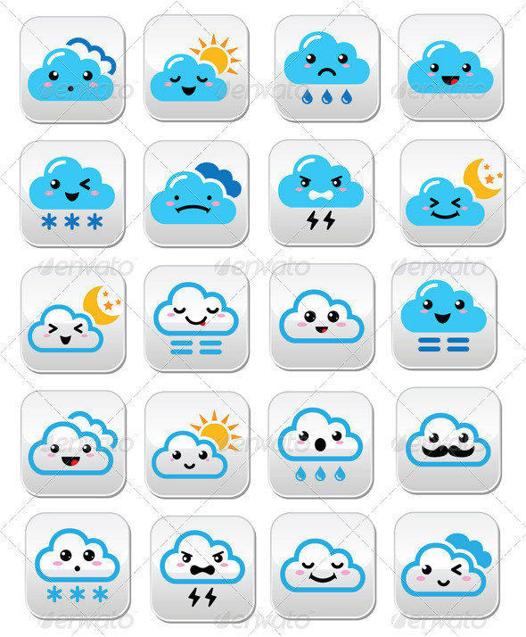 Clouds kawaii buttons set prev