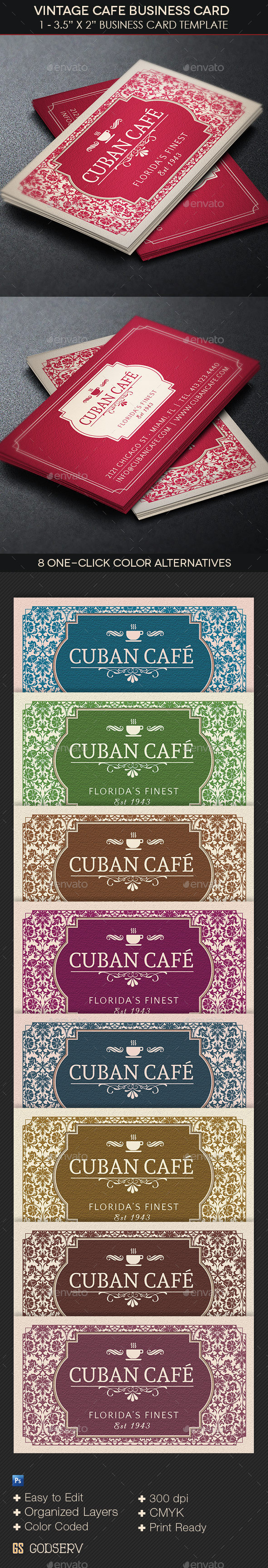Vintage cafe business card template preview