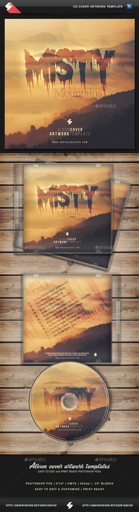 Mistymountains cd cover template preview