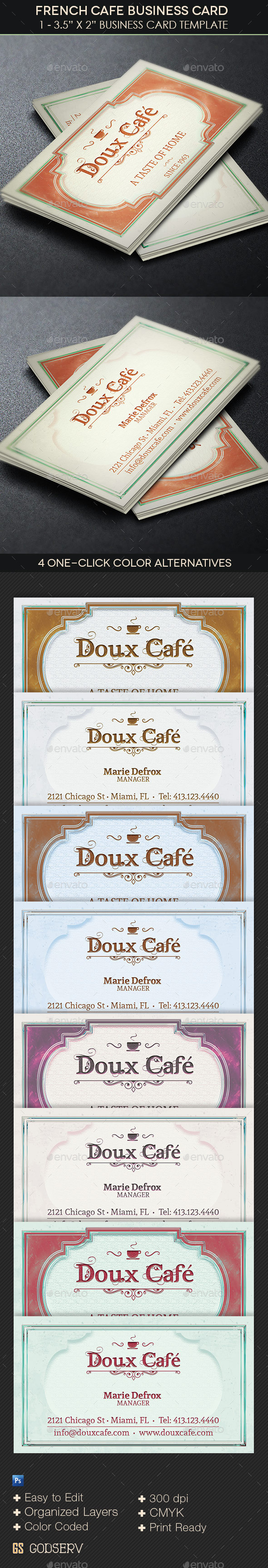 French cafe business card template preview