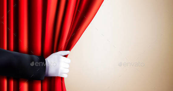 Box 01 background with red curtain and hand t