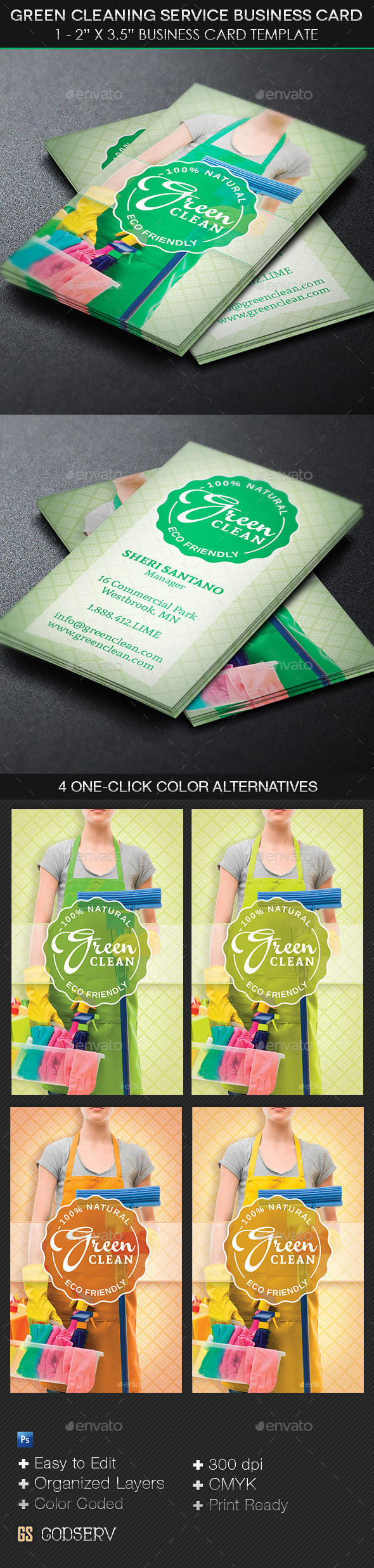 Green cleaning service business card template preview