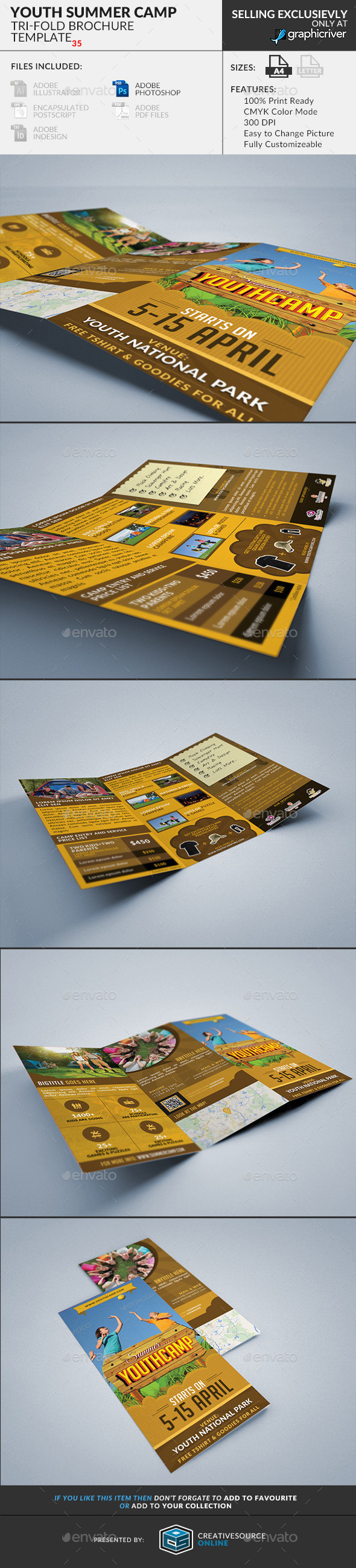 Youth summer camp kids young trifold brochure preview