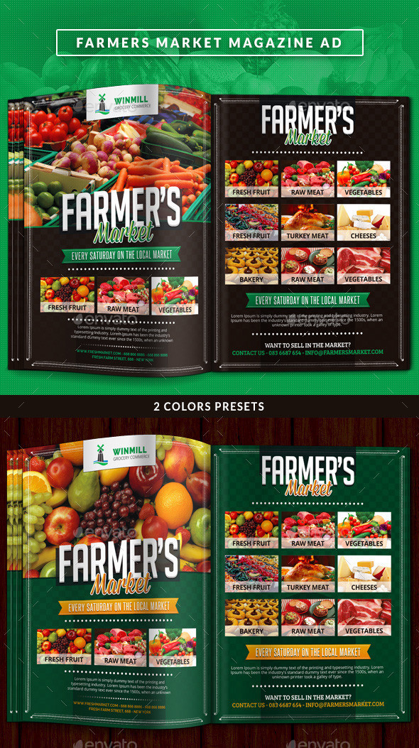 Farmers market commerce magazine ad showcase