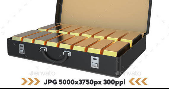 Box suitcase full of gold ingots