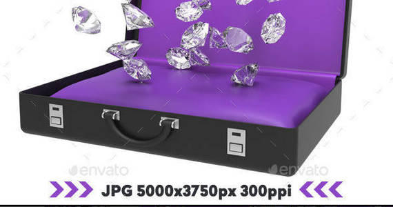 Box diamonds falling inside suitcase