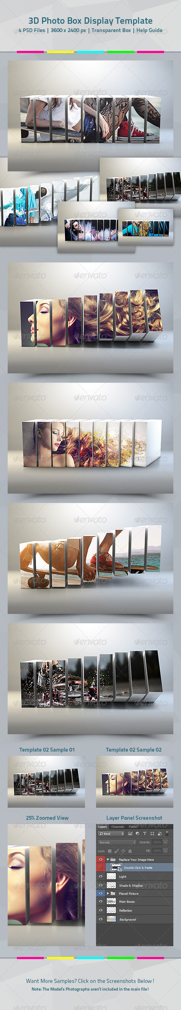 3d box photo display template preview