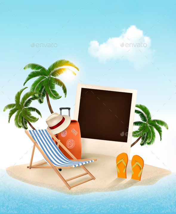 01 travel background with beach chair and photo t