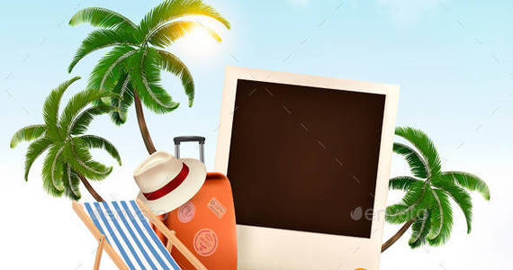 Box 01 travel background with beach chair and photo t