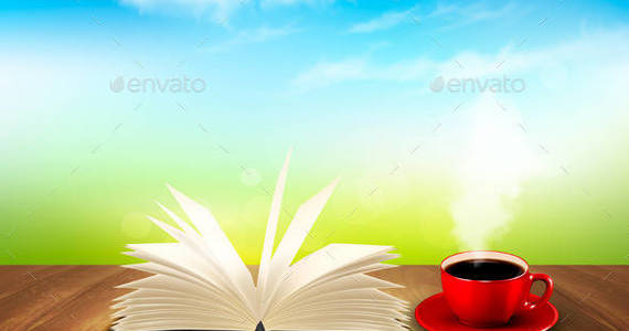 Box 01 background with open book and red cup t