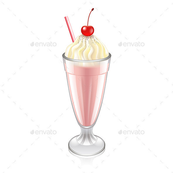 Milkshake with whipped cream and cherry isolated