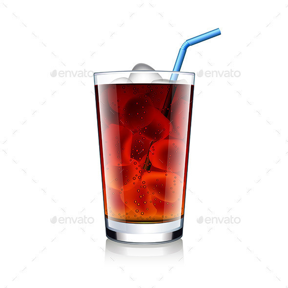 Cola glass ice cubes isolated