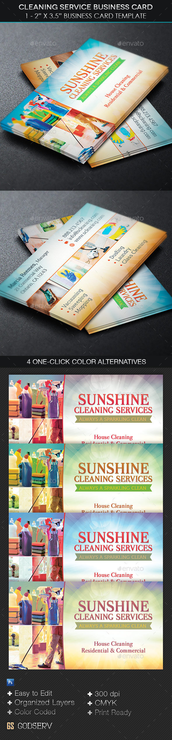 Cleaning service business card template preview