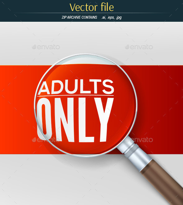 Adults only banner with magnifying glass previw