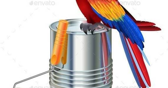 Box vector 20paint 20can 20with 20roller 20brush 20and 20parrot