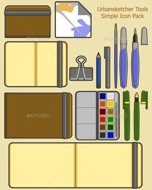 Urbansketcher tool simple icon pack