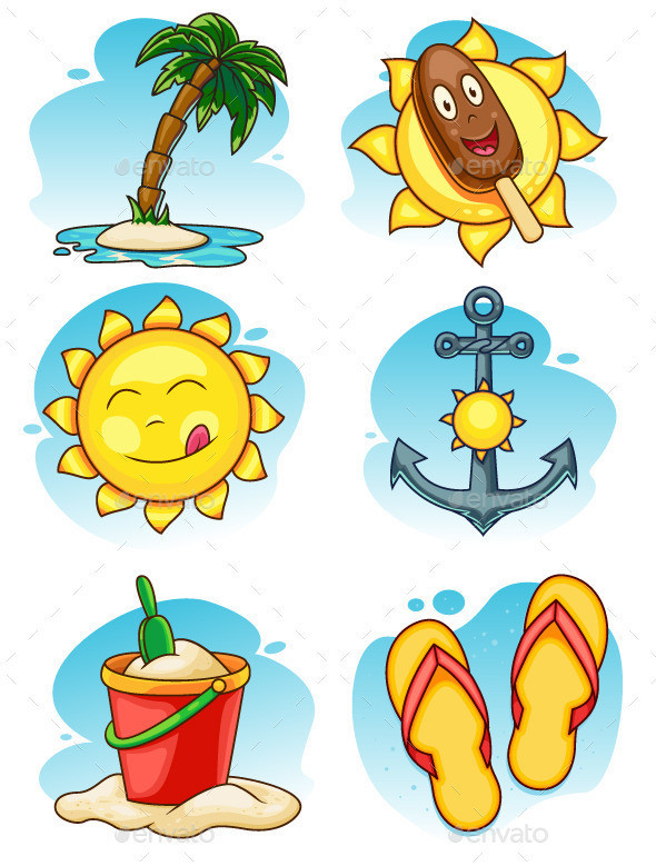 Summer icons set gr