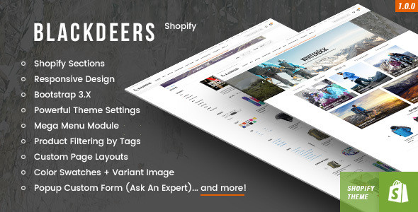 Blackdeers responsive shopify template preview.  large preview