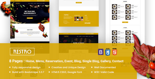 Restro responsive restaurant template preview.  large preview