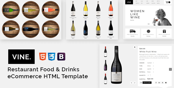 Vine restaurant food drinks ecommerce html template preview 2.  large preview