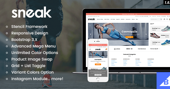 Box sneak premium responsive shoes bigcommerce template stencil preview.  large preview