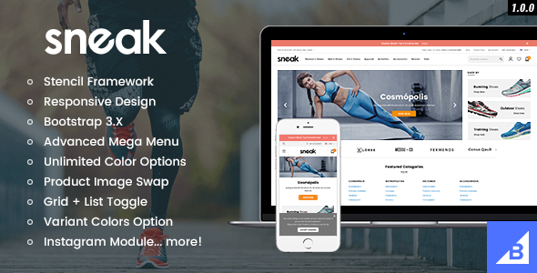 Sneak premium responsive shoes bigcommerce template stencil preview.  large preview