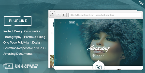 01 blueline onepage photography portfolio theme screen.  large preview