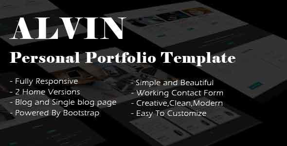 01 alvin personal portfolio template.  large preview
