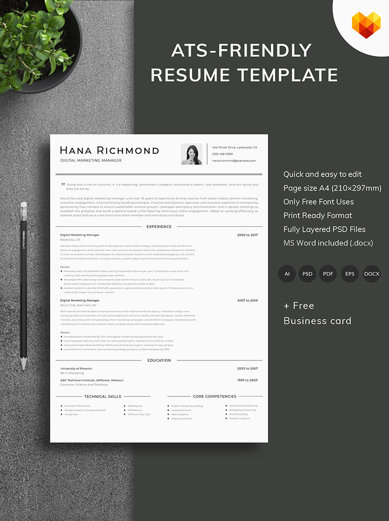 Hana richmond digital marketing manager resume template 66451 original