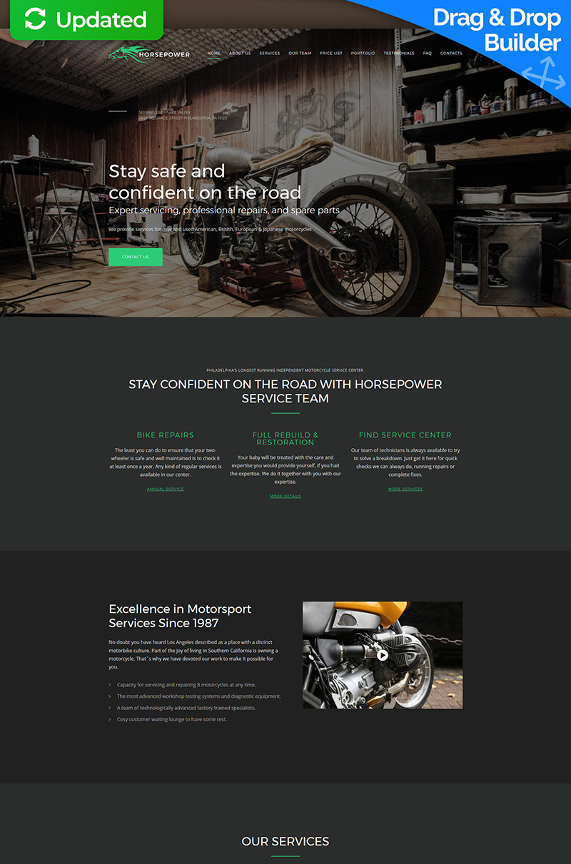 Horsepower motorcycle repairs premium moto cms 3 template 64205 original