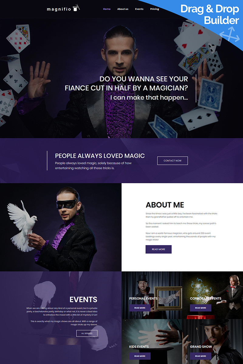 Magnifio magician artist  performer moto cms 3 template 68000 original