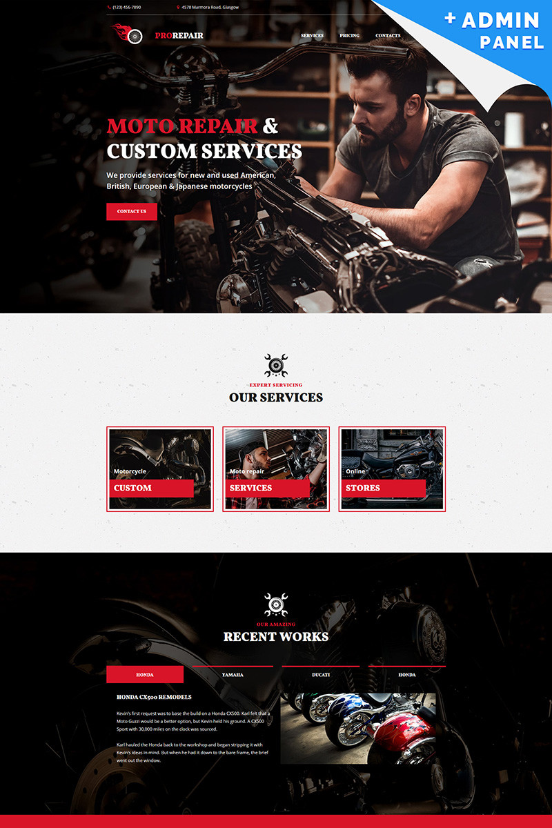 Motorcycle repair company motocms 3 landing page template 67970 original